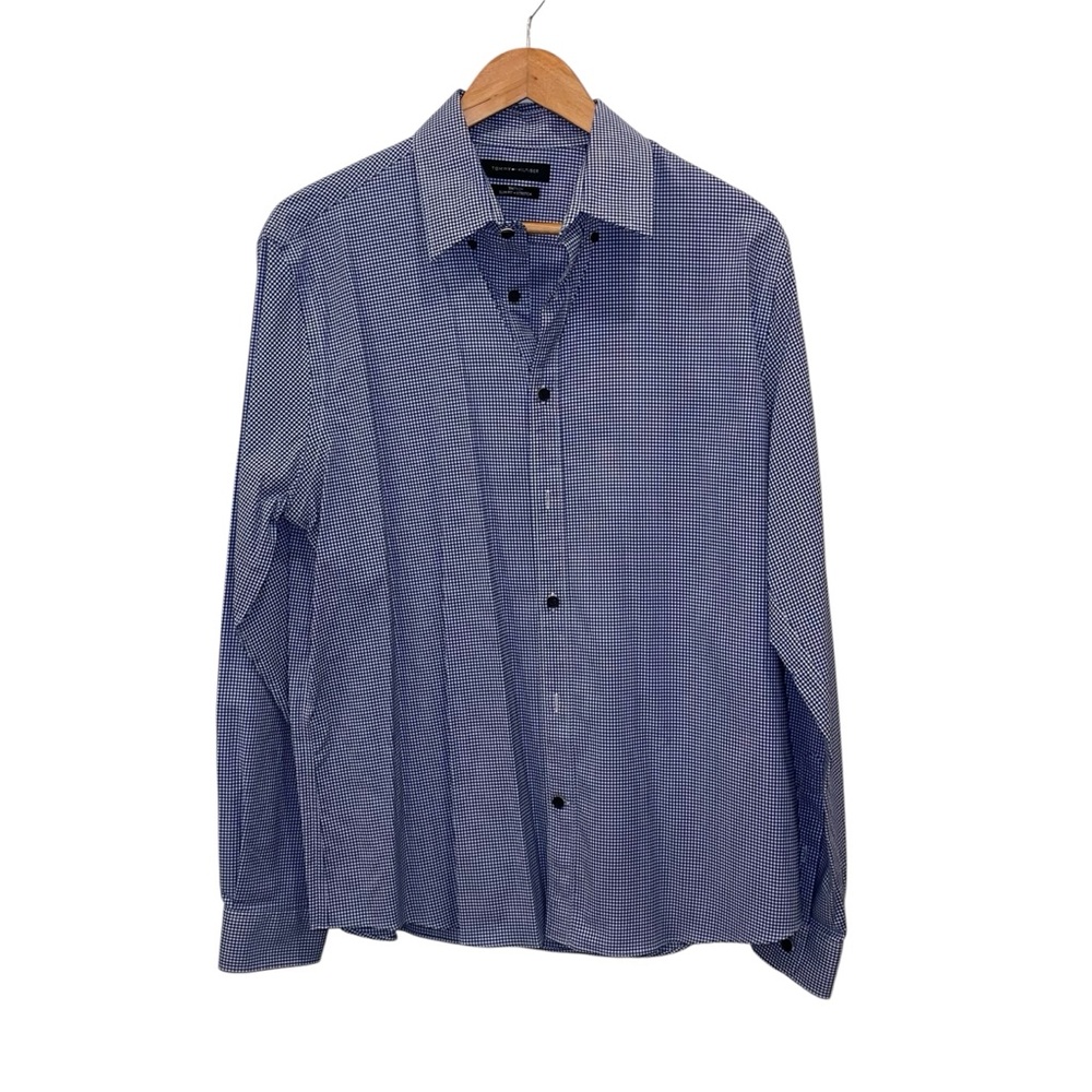 Tommy Hilfiger Blue Slim Fit Nylon Dress Shirt Long Sleeve Size L